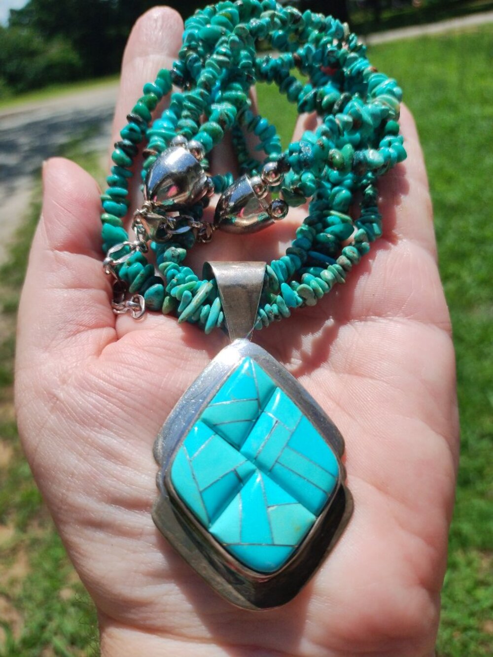 Jay King DTR Turquoise necklace large Turquoise inlay pendant 925 Sterling Silve - Picture 6 of 7